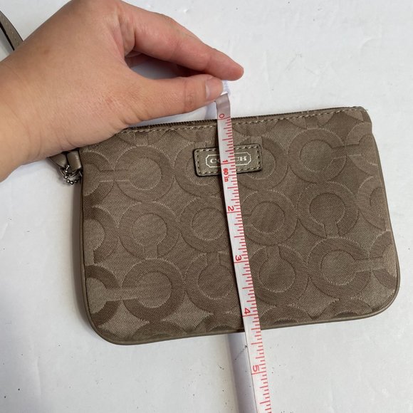 Coach Logo Canvas Wristlet 6"x4" Clutch Bag Wallet Coin Purse Taupe Brown Small - Picture 10 of 11